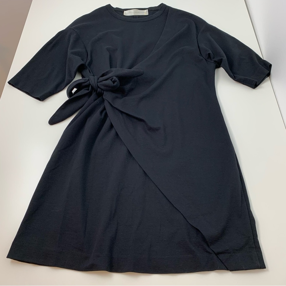 Victoria Victoria Beckham Dress Black Jersey Faux Wrap Tie Front Sz Medium VVB - Picture 3 of 11